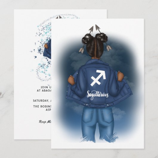 Invitation Fête d'anniversaire du signe Sagittaire afro-améri (Devant / Derrière)