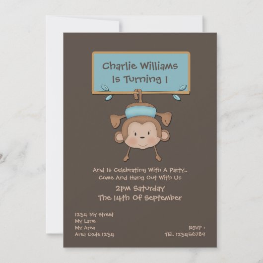 Invitation Fête d'anniversaire du singe (Devant)