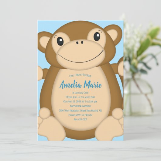 Invitation Fête d'anniversaire du singe (Debout devant)