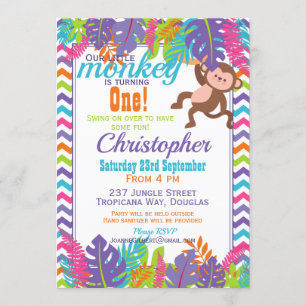 Invitation Fête d'anniversaire du singe coloré