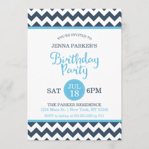 Invitation Fête d'anniversaire du Sky Blue Chevron de la mari