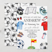 Invitation Fête d'anniversaire du soccer d'aquarelle personne (Devant / Derrière)