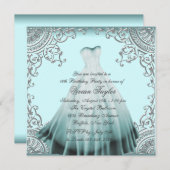 Invitation Fête d'anniversaire du Sweet sixteen bleu Turquois (Devant / Derrière)