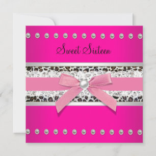 Invitation Fête d'anniversaire du Sweet sixteen léopard rose 