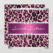 Invitation Fête d'anniversaire du Sweet sixteen léopard rose  (Devant / Derrière)