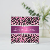 Invitation Fête d'anniversaire du Sweet sixteen léopard rose  (Debout devant)