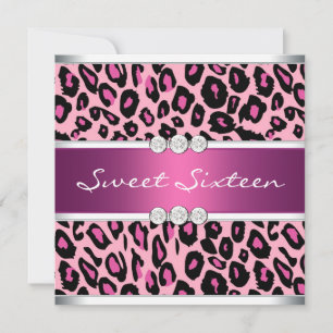 Invitation Fête d'anniversaire du Sweet sixteen léopard rose 