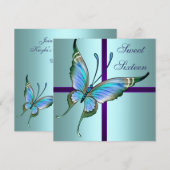 Invitation Fête d'anniversaire du Sweet sixteen papillon turq (Devant / Derrière)
