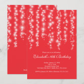 Invitation Fête d'anniversaire du Sweet sixteen rouge étincel (Devant / Derrière)