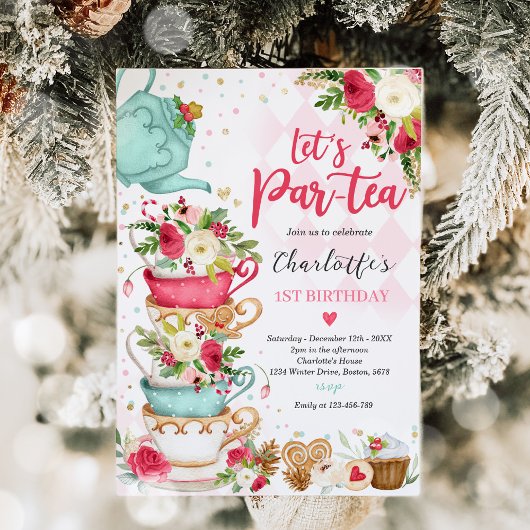 Invitation Fête d'anniversaire du thé de Noël Par-tea