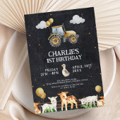 Invitation Fête d'anniversaire du tracteur Aquarelle Animaux