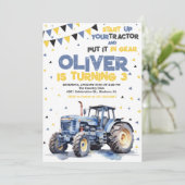 Invitation Fête d'anniversaire du Tracteur jaune bleu (Debout devant)
