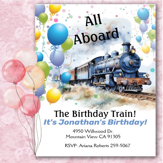 Invitation Fête d'anniversaire du train à bord 