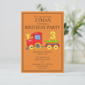 Invitation Fête d'anniversaire du train rouge jaune orange (Debout devant)