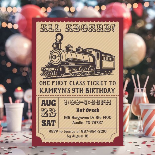 Invitation Fête d'anniversaire du train vintage