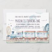 Invitation Fête d'anniversaire du train Watercolor (Devant)