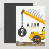 Invitation Fête d'anniversaire du véhicule de la grue de cons (Devant / Derrière)