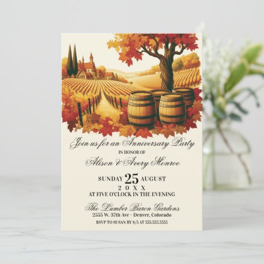 Invitation Fête d'anniversaire du vignoble d'automne (Debout devant)