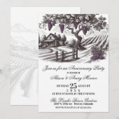 Invitation Fête d'anniversaire du vignoble vintage (Devant / Derrière)