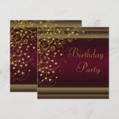 Invitation Fête d'anniversaire du vin rouge tourbillon de per (Devant / Derrière)