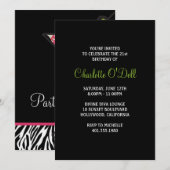 Invitation fête d'anniversaire du zebra print martini (Devant / Derrière)