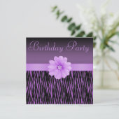 Invitation Fête d'anniversaire du Zebra Stripes Bling Flower (Debout devant)