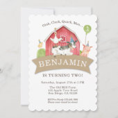 Invitation Fête d'anniversaire d'un animal de ferme Red Check (Devant)