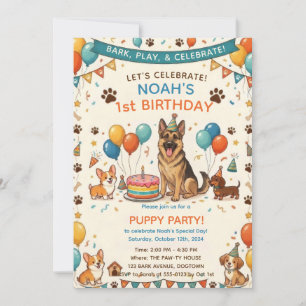 Invitation Fête d'anniversaire d'un chiot berger allemand mig