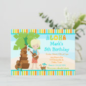 Invitation Fête d'anniversaire d'un garçon blond mignon Aloha (Debout devant)