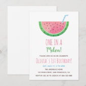 Invitation Fête d'anniversaire d'une année avec pastèque One  (Devant / Derrière)