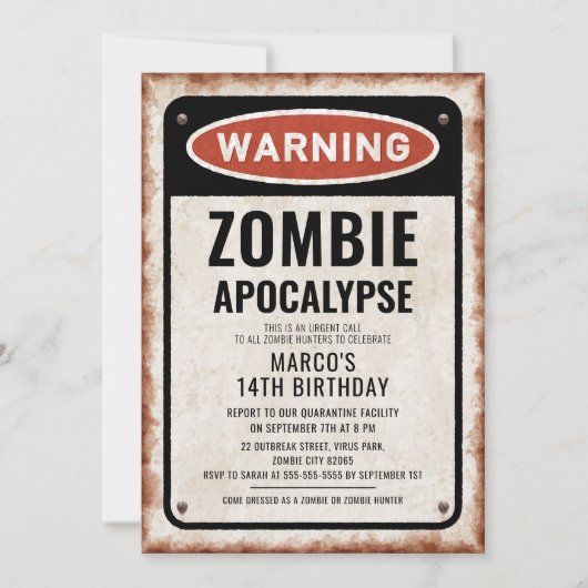 Invitation Fête d'anniversaire d'une épidémie de zombie avec  (Devant)