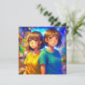 Invitation Fête d'anniversaire d'une fille à thème jumelle An (Debout devant)