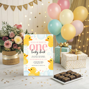 Invitation Fête d'anniversaire d'une fille de canard chanceus