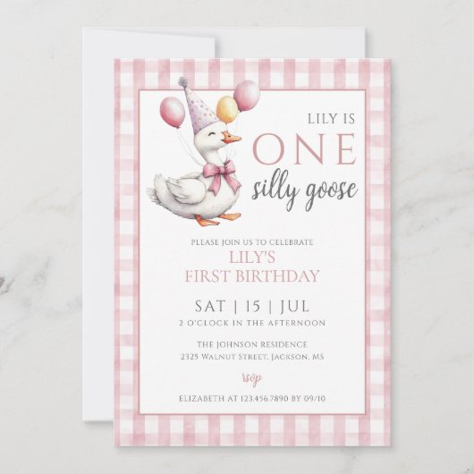 Invitation Fête d'anniversaire d'une fille d'oie bête (Devant)