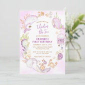 Invitation Fête d'anniversaire d'une fille rose sous la mer p (Debout devant)