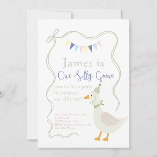 Invitation Fête d'anniversaire d'une oie sotte (Devant)