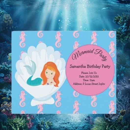 Invitation Fête d'anniversaire d'une sirène à éclaboussure