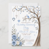 Invitation Fête d'anniversaire Dusty Blue Blossom (Devant)