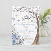 Invitation Fête d'anniversaire Dusty Blue Blossom (Debout devant)