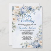 Invitation Fête d'anniversaire Dusty Blue Watercolor Fleurs d (Devant)
