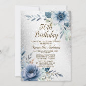 Invitation Fête d'anniversaire Dusty Blue Watercolor Flower S (Devant)