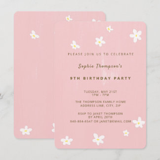 Invitation Fête d'anniversaire Dusty Rose mignonette Daisies
