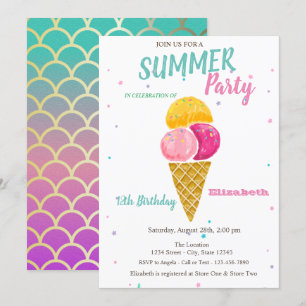 Invitation Fête d'anniversaire écailles de sirène glace à l'e
