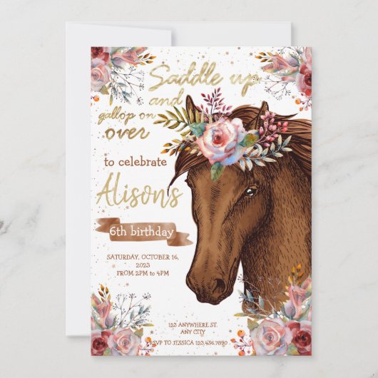 Invitation Fête d'anniversaire Editable Horse Cowgirl (Devant)
