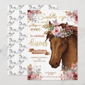 Invitation Fête d'anniversaire Editable Horse Cowgirl (Devant / Derrière)