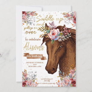 Invitation Fête d'anniversaire Editable Horse Cowgirl