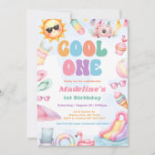 Invitation Fête d'anniversaire Editable Summer Cool One 1 an (Devant)