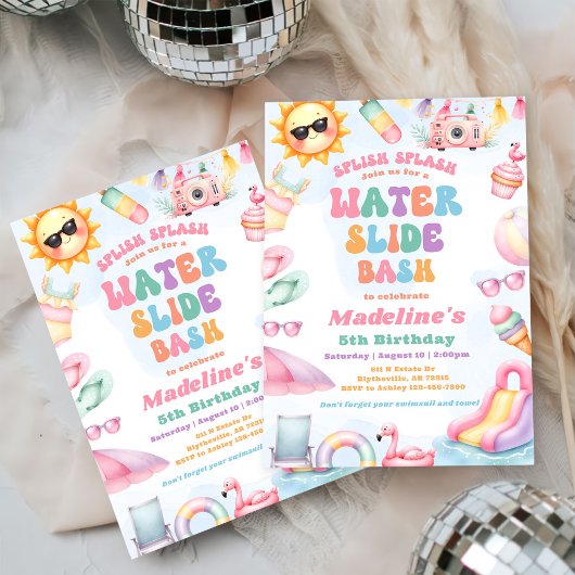 Invitation Fête d'anniversaire Editable Summer Water Slide Ba