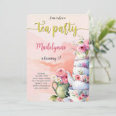 Invitation Fête d'anniversaire Editable Tea Party (Debout devant)