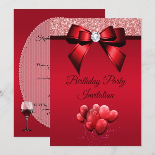 Invitation Fête d'anniversaire Élégance Romantique (Devant / Derrière)